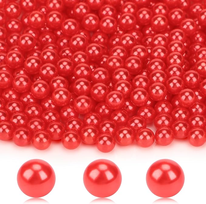 Suream Imitation Pearls 1300 Pcs, 8mm/0.31In Pearl for Exquisite Makeup Brush Holder, Art Faux Round Beads with Luster, No Hole Decorative Vase Filler Pearls for Wedding, Party, Table Scatter, Red
