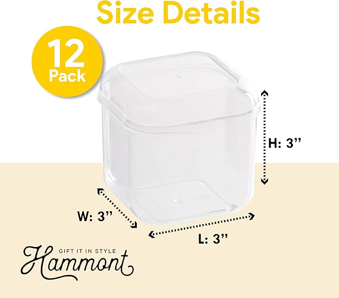Hammont Acrylic Box - Party Favor Gift Boxes - Clear Cube with Rounded Edges for Gifts, Weddings, Treats, Candies & Accessories - Square Home Storage Boxes | 3”x3”x3 (12 Pack)