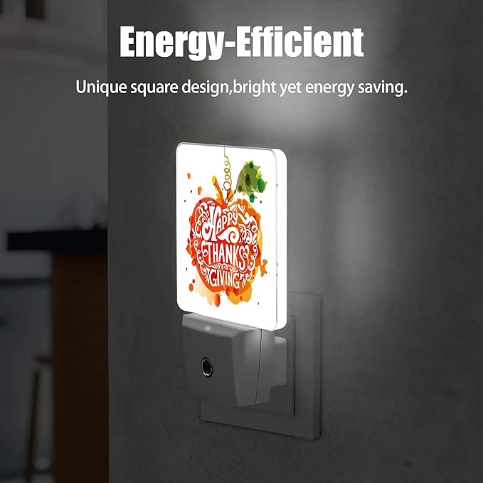 Happy Thanksgiving Night Light, Watercolor Pumpkin Plug into Wall with Dusk to Dawn Light Sensors, Warm Nightlights for Bedroom, Bathroom, Hallway, Kitchen, Gifts Ideal for Women Men