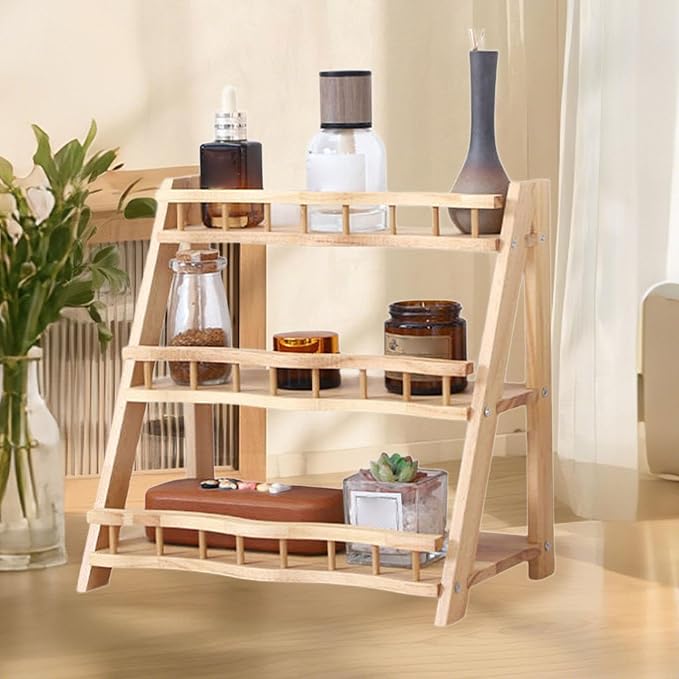 Yajuyi 3 Tier Wooden Display Riser Stand Rack Organizer Perfume Display Stand for Countertop Bathroom Makeup Spice Jars
