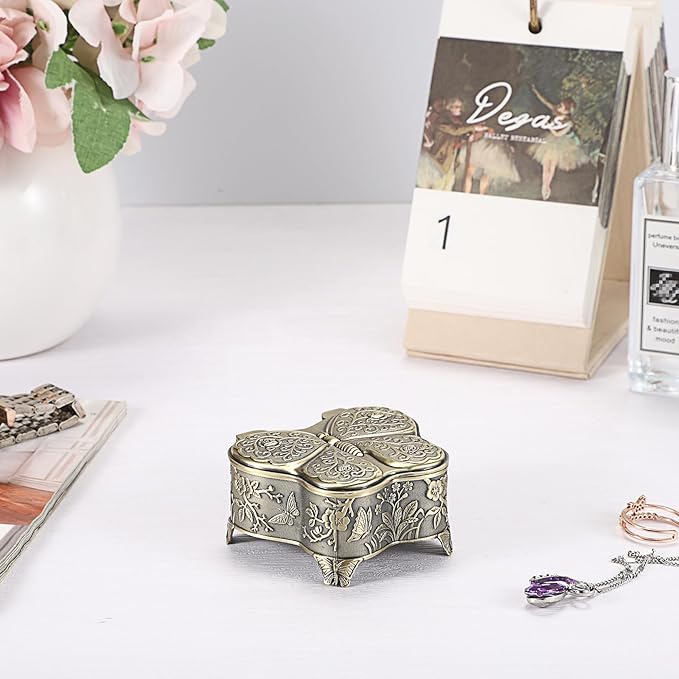 Hipiwe Butterfly Shape Jewelry Organizer Box Vintage Metal Jewelry Trinket Box Small Treasure Chest Ring Holder Earrings Necklace Storage Box Keepsake Box, Bronze