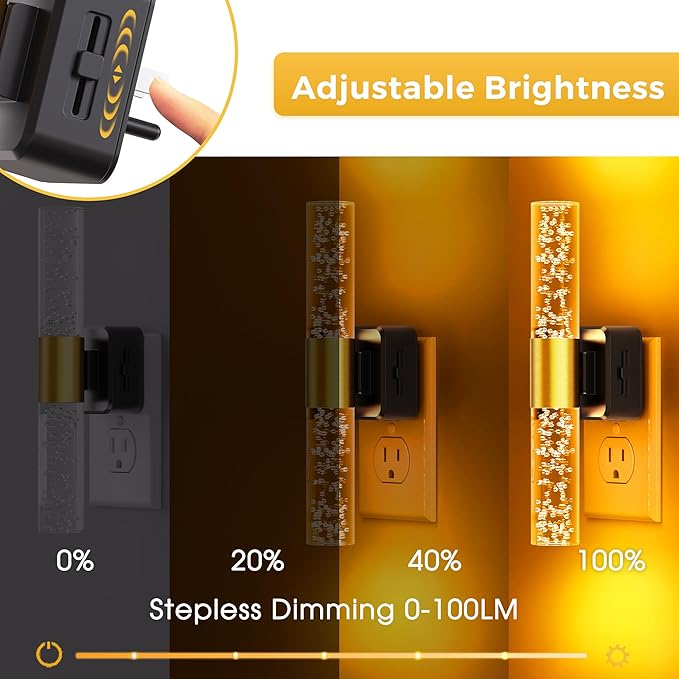 L LOHAS LED Amber Night Light, Bubble Acrylic Night Lights Plug into Wall, 180° Rotating Nightlights, Yellow Nightlights Dimmable, Light Sensor, Sleep Light for Kids Bedroom Bathroom Hallway, 2-Pack