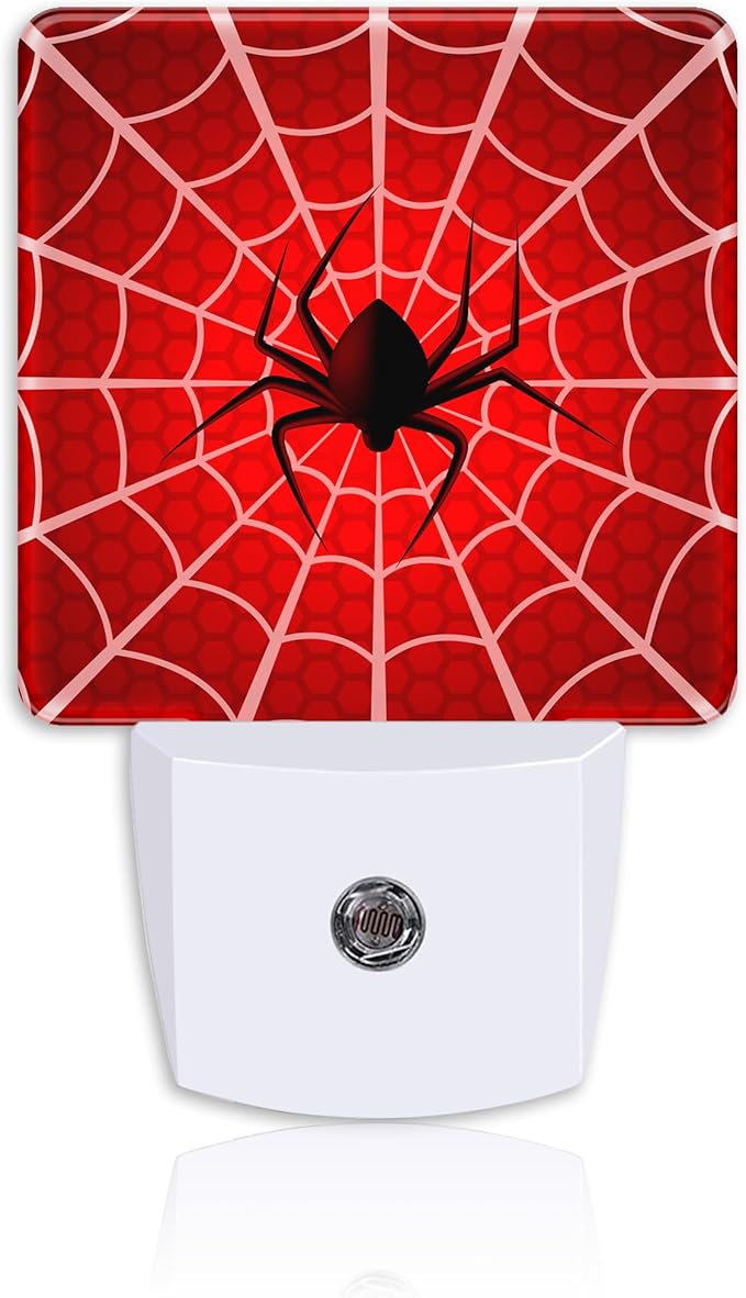 Red Spider Web Night Light,Cobweb Trap Gossamer Plug-in Night Light Auto Dusk-to-Dawn Sensor Energy Efficient LED Lamp for Room Decor,Hallway,Kitchen,Bathroom,Nursery,Stairs