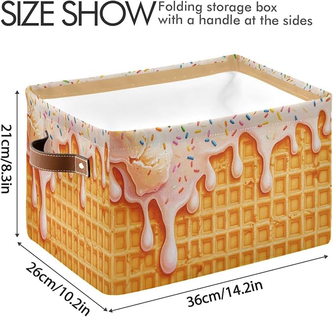 Icecream Waffle Yellow Rectangular Storage Bin Basket with Handles - Nursery Storage Laundry Hamper Storage Baskets