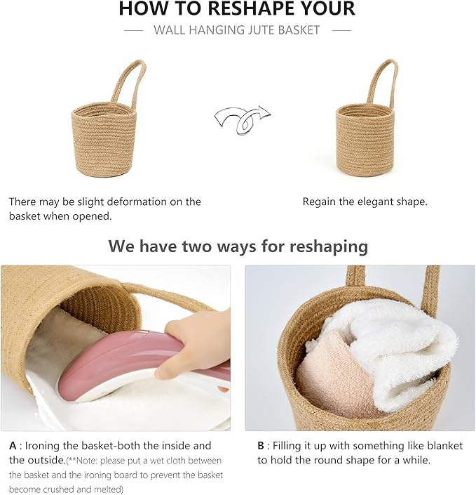 Dahey 2 Pack Wall Hanging Rope Basket (6.5"W×7"H) with Artificial Eucalyptus, Jute Woven Storage Organizer Flower Plants Basket Farmhouse Rustic Wall Decor for Porch Living Room Bedroom Entryway,Brown