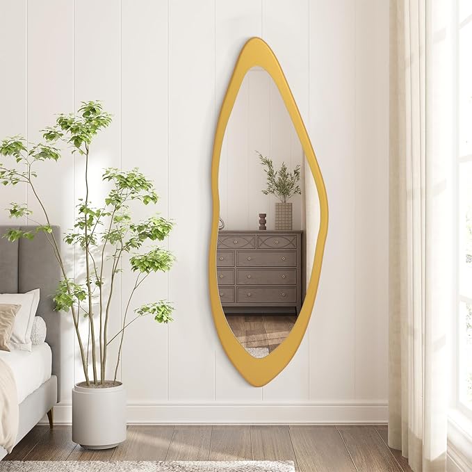 AAZZKANG Gold Irregular Full Length Mirror Large Wood Framed Mirrors 47"x16" Asymmetrical for Bedroom Living Room Bathroom Dressing Room Entryway