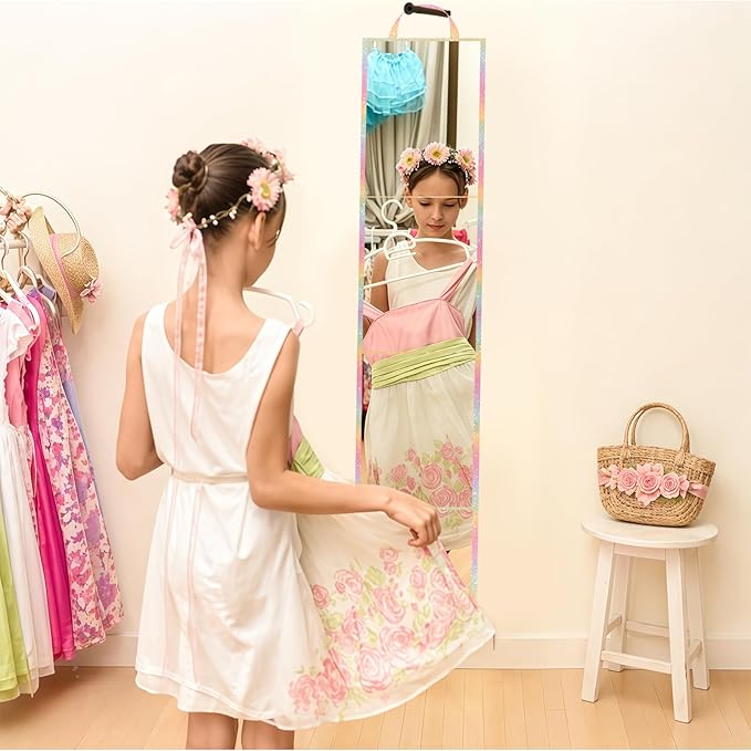 Foldable Full Length Mirror 2-in-1 Wall-Mounted or Tabletop Mirror, Portable Travel Mirror with Handle for Dance Home Bedroom Wardrobe Stage Makeup Checks Camping Outdoor Use (47" x 12.5", Four-Fold)