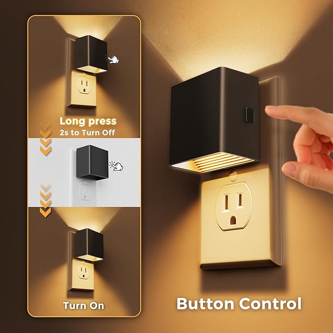 L LOHAS LED Night Light,Night Lights Plug into Wall,[2-Pack] Dusk to Dawn Sensor,Brightness Adjustable,3000K Soft White,Plug in Nightlight for Adults Bathroom Hallway Kitchen