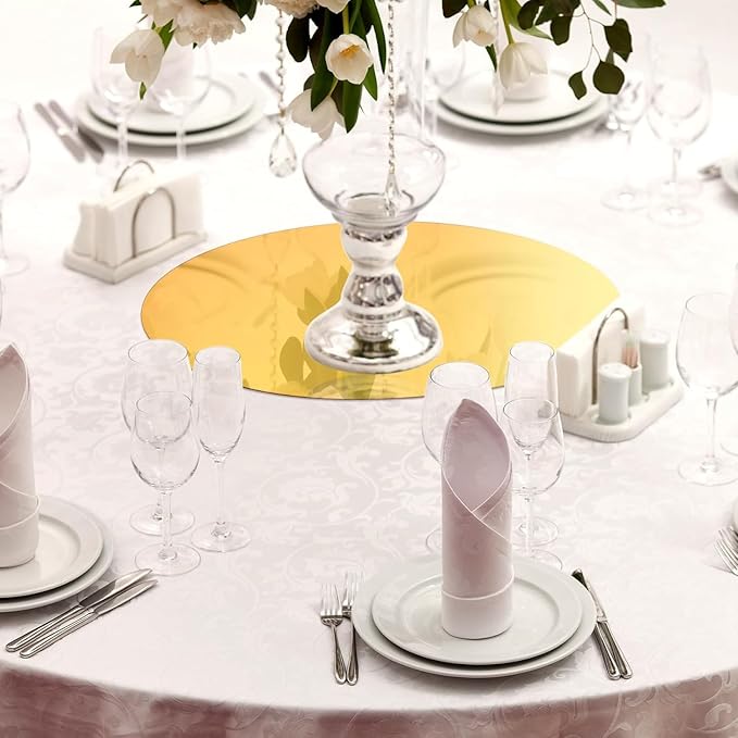 Circle Mirror Centerpieces, Wedding & Party Mirror Tiles, Table & Wedding Decor - 8'' Gold