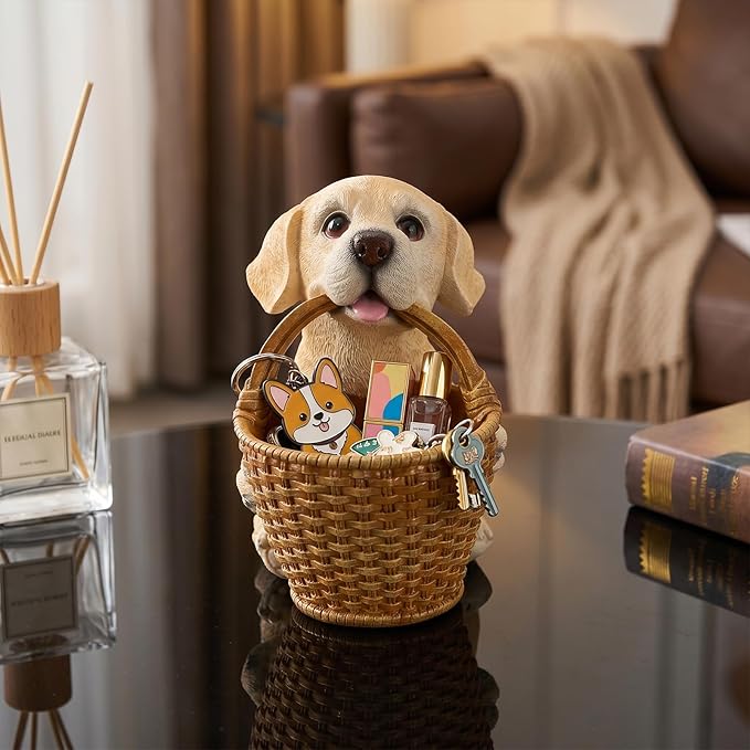 Dog Resin Storage Basket, Desktop Organizer for Remote & Keys, Cute Home Decor Tray, Ideal present for Pet Lovers.(Labrador Cream)
