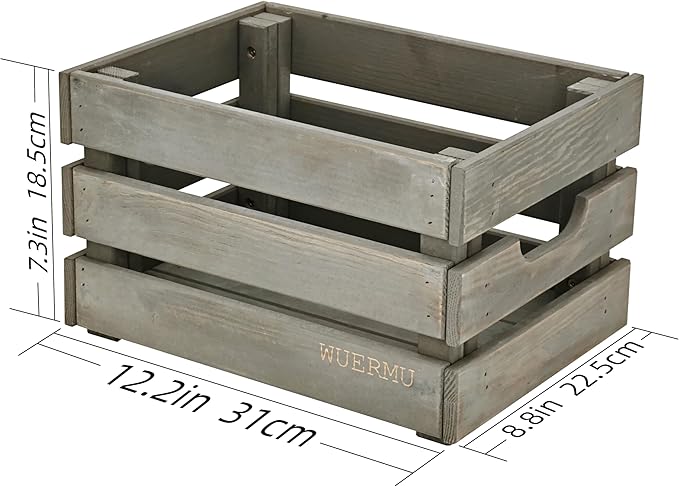 Gray Wooden Crates, Set of 4 Rustic Storage Boxes for Home Organization, Tool Box, Wine Carrier, and Camping Supplies, 12.2 Inches.