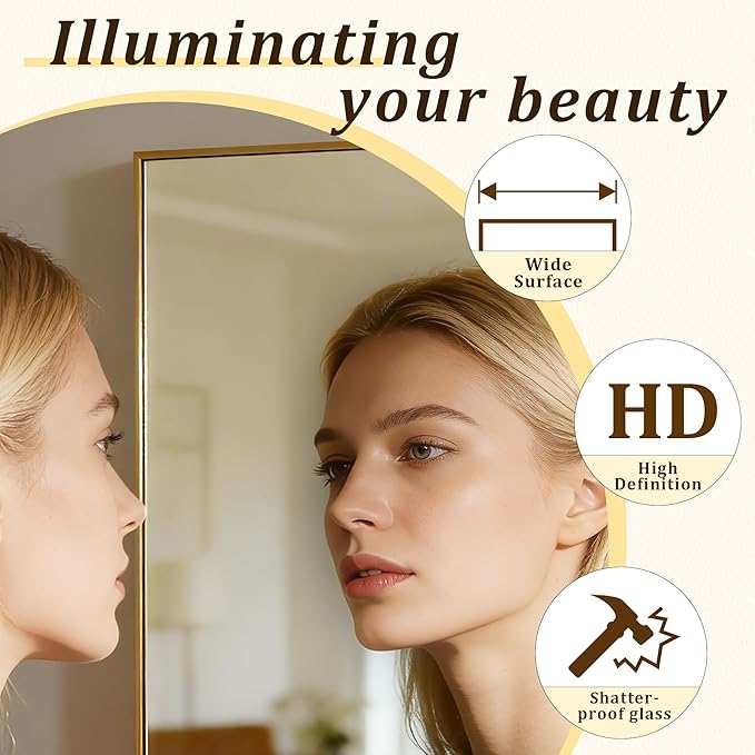 BEAUTYPEAK 86"x40" Rectangle Full Body Floor Mirrors, Full Length Mirror with Stand, Large Gold Mirror for Bedroom, Dressing Room, Leaning, Standing or Hanging Horizontally/Vertically