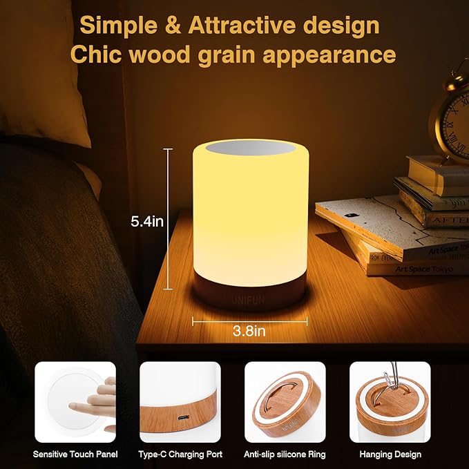 UNIFUN Night Light, Touch Lamp for Bedrooms Living Room Portable Table Bedside Lamps with Rechargeable Internal Battery Dimmable 2800K-3100K Warm White Light & Color Changing RGB (Regular Size)…