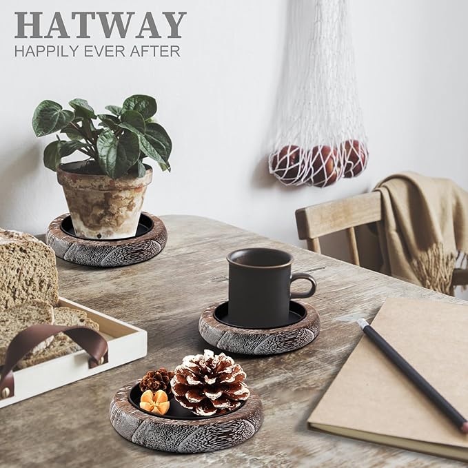 Hatway Wood Candle Holder Farmhouse Decor Wooden Pillar Candles Tray for Table Centerpiece Small Decorative Tray Riser Round Wooden Plate Pedestal Stand for Coffee Table for Christmas Decor-Bai-4