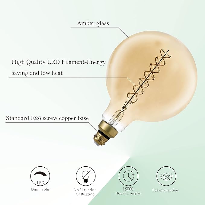SD LUX Oversized Vintage Giant LED Light Bulb Huge Edison Bulb- Dimmable, 8W 450LM (50W Equi), G63(G200) Warm White 2200K, Medium E26 Base - Perfect for Decorative Pendant Lighting, 1 Pack(G200)