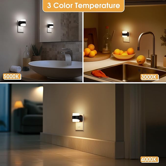 Briignite Night Light, Night Lights Plug into Wall, LED Nightlight for Kids & Adults, 3CCT Adjustable 3000K/4000K/5000K Color, Dusk to Dawn Sensor, 3 Brightness Levels, 2 Pack