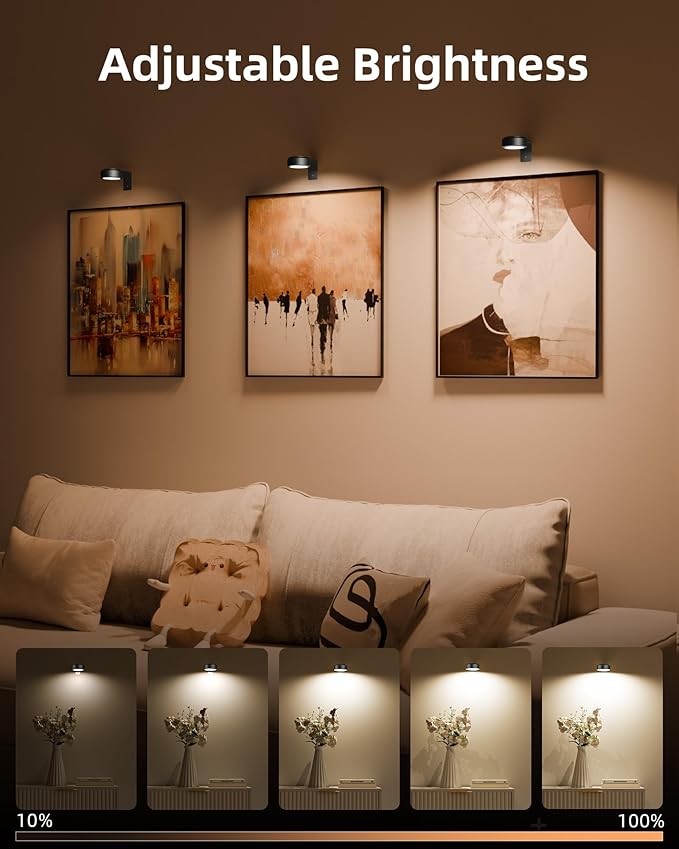 EZVALO Picture Lights for Wall, Rechargeable Battery Magnetic Poster Lights with 3 Color Temps & 12 RGB, Remote Dimmable Timer Light, Wall Decor Light for Art Display (6 Pack with Charging Station)