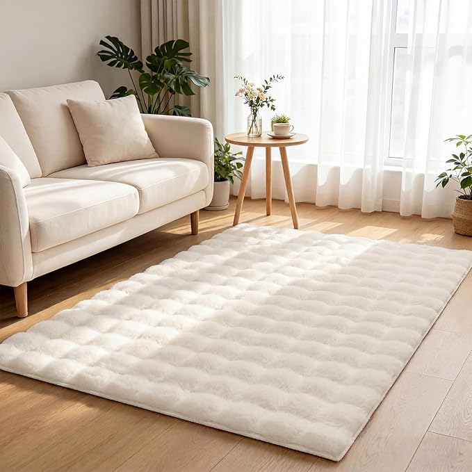 Pauwer Area Rugs for Living Room, 3x5 Fluffy Faux Fur Rug Non Slip Machine Washable Soft Shaggy Indoor Floor Carpet for Bedroom Dorms Playroom, Cream
