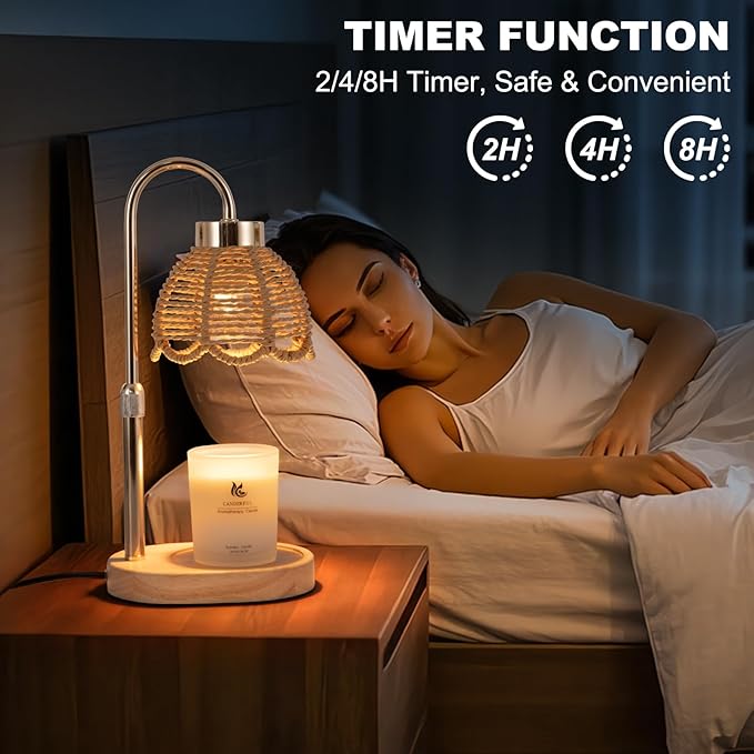 Candle Warmer Lamp, Stepless Dimming & Timer, Bohemian Style Wax Melting Device, Suitable for Home, Desk Decor, Bedroom, Mother's Day, Valentine, Birthday Gifts for Women (Gold)