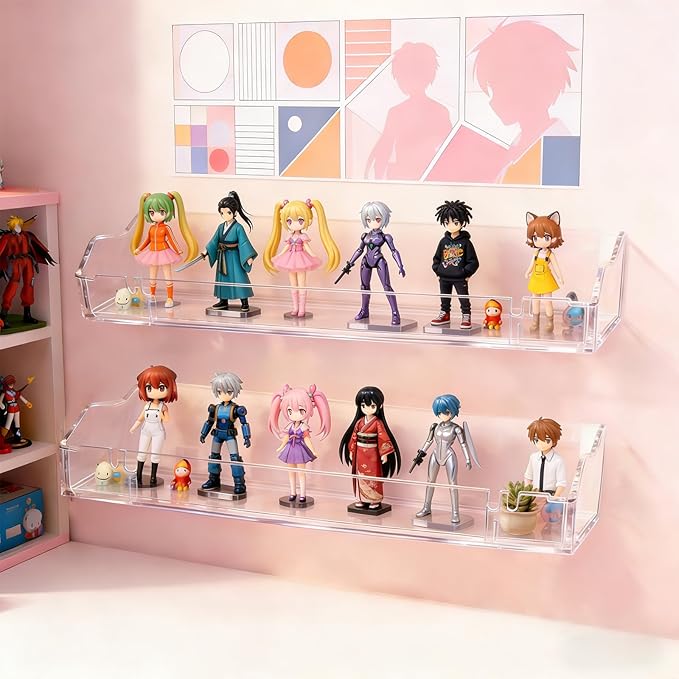 Clear Floating Stands, Acrylic Shelves for Wall Upsimples Floating Stands in Living Room, Bedroom, Kitchen Storage and Bathroom Wall Organizer (4)