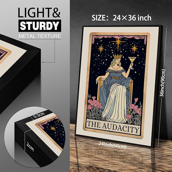Fun Tarot Canvas Wall Art Feminist Aesthetic Poster Vintage Whimsical Witchy Prints 24X36 inch Black Framed Trendy Funny Quote Wall Decor for Bedroom Wall Decor