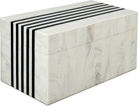 Handicrafts Home Large Decorative Storage Box with Lid – Black White Modern Storage Box, Remote Control Organizer for Coffee Table, Console & Living Room Decor – Mono Sprint 12 x 6 x 2