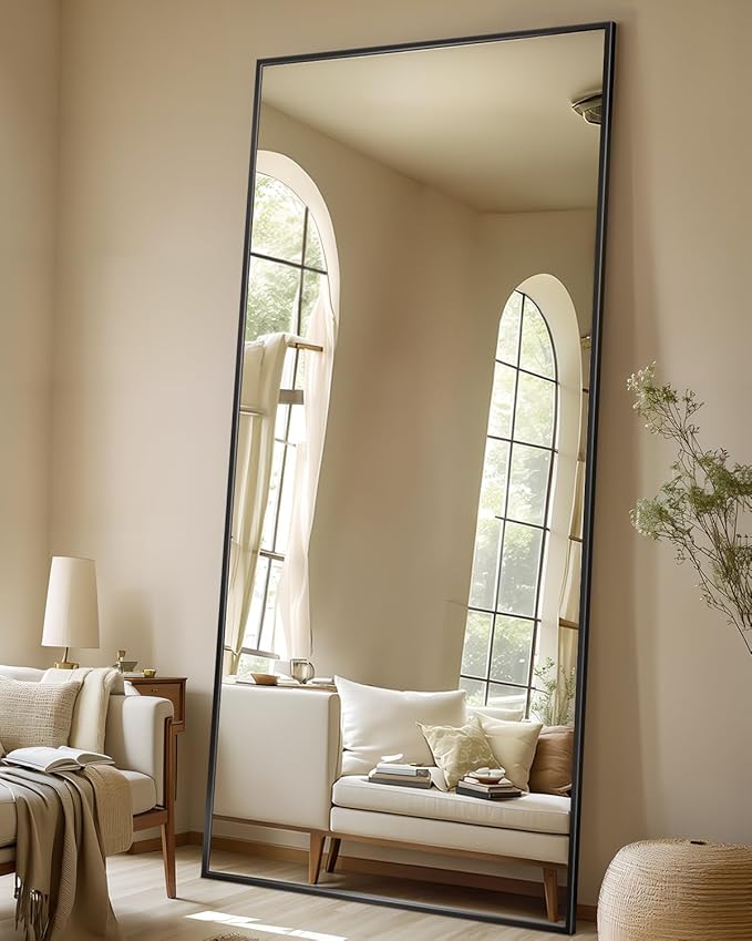 Antok Full Length Mirror, 71"x28" Floor Mirror with Stand, Hanging Mounted Mirrors for Bedroom, Living Room, Cloakroom, Dining Room, Black, Rect