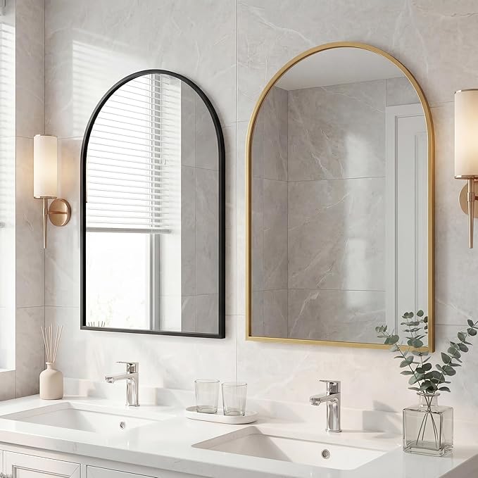 OLIXIS Arched Gold Bathroom Mirror for Over Sink, 26x38 Inch Wall Mirror, Bathroom Vanity Mirror with Matte Metal Frame for Home Decor, Living Room