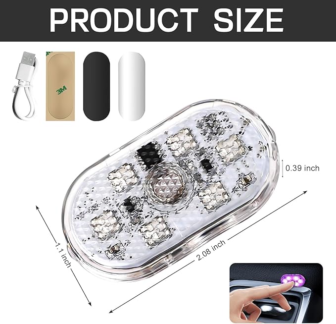 4 PCS Car LED Lights Interior Wireless, Super Bright 7 Colors Auto Interior Ambient Light with 6 Bright LED Lamp Beads, Portable USB Rechargeable Car Led Night Light for Vehicle Decor