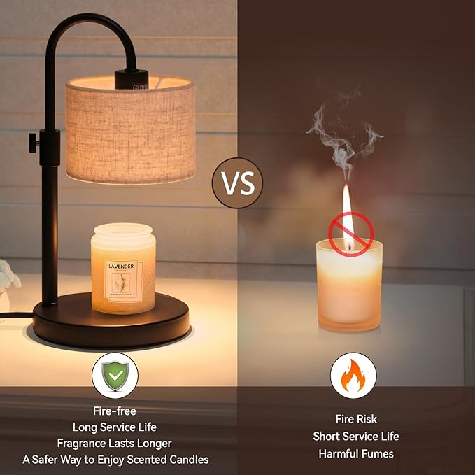 FINCMY Candle Warmer Lamp with Timer, Dimmable Candle Wax Warmer Candle Lamp Warmer with 2 Bulbs, Mothers Day Gifts Birthday Gifts for Women Bedroom Home Decor (Linen-Upgraded)