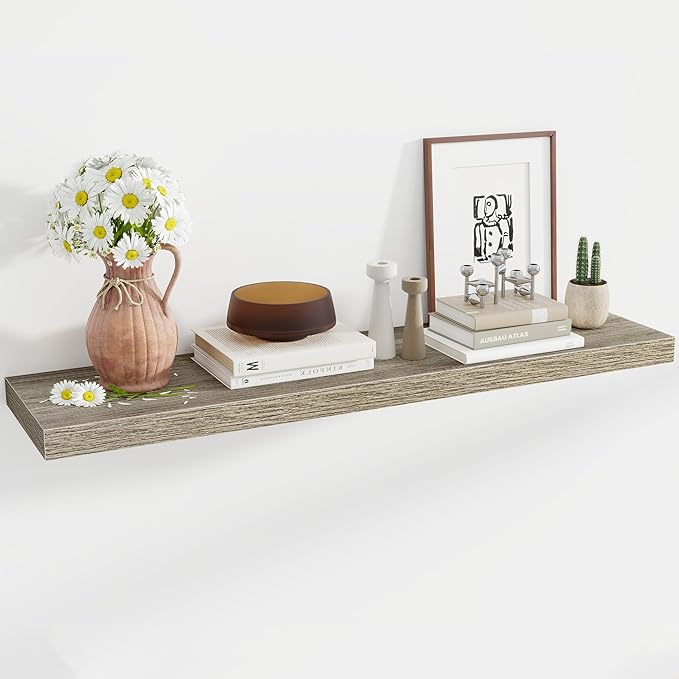 Acovy 48 Inch Floating Shelves, 12 Inch Deep Floating Shelves for Wall, Floating Shelf with Invisible Brackets, 12 inch Deep Wall Shelves for Bathroom, Bedroom, Living Room, Vintage Gray Oak