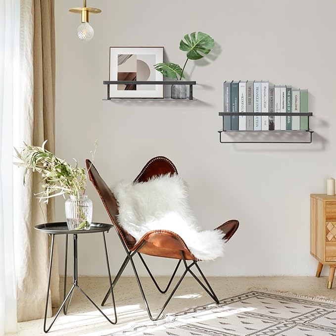 Uten Floating Shelves, Wall Mounted Iron Shelves Set of 2, Bathroom Storage Iron Shelves with Towel Rack, Wall Hanging Organizer Decor Shelf for Bathroom, Kitchen, Bedroom, Living Room
