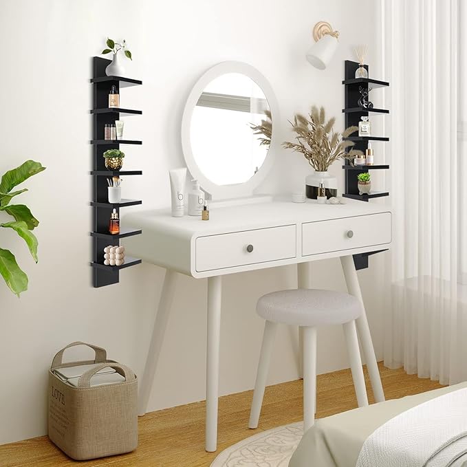 Homaterial 7 Tier Vertical Wall Shelf for Room Decor - Floating Shelves for Wall, Makeup Vanity, Perfect Display Storage for Small Spaces, Black Decorative Shelves