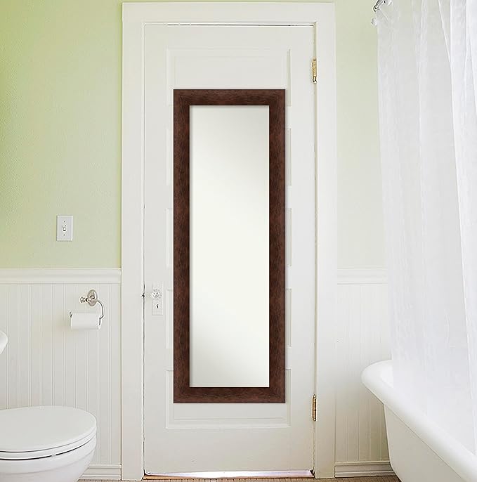 Amanti Art Brown Full Length Mirror for Door, 53x19 Warm Walnut Tall Wall Mirror Full Length, Mounted to Door or Closet Wall with no Visible Brackets, Casual Wood Frame, Bedroom Decor