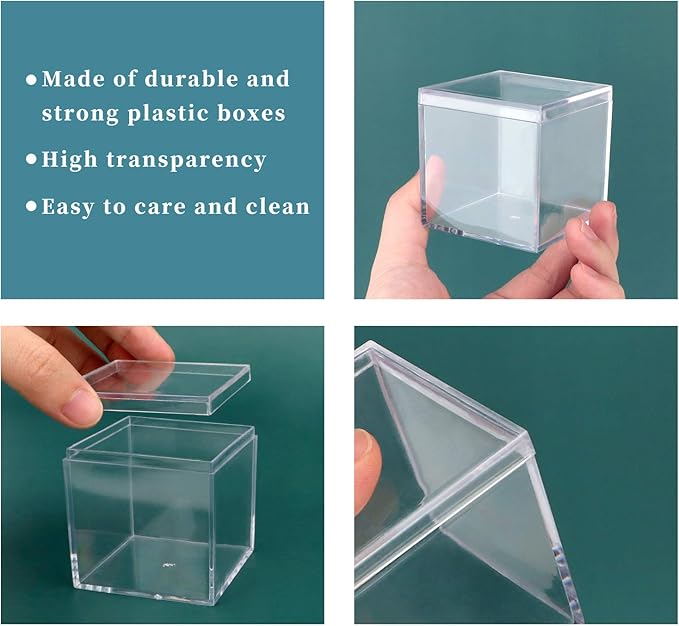 dedoot Clear Acrylic Boxes Small Plastic Square Cube, 4 Pack Small Plastic Storage Box with Lid, 2.2x2.2x2.2 Inch /55x55x55mm Square Clear Containers Box for Candy Pill and Tiny Jewelry