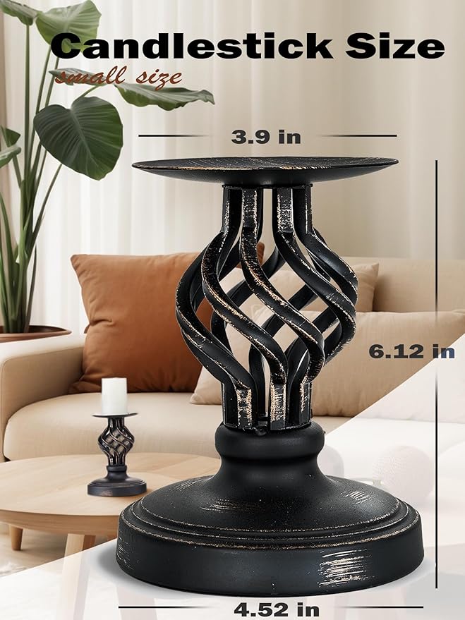 Candlestick Holders - Candle Holders Decorative LHQOO Metal Vintage Candle Holder with Non-Slip Base, Available for Home Decor, Wedding, Dinning, Party, Anniversary (Small Size)