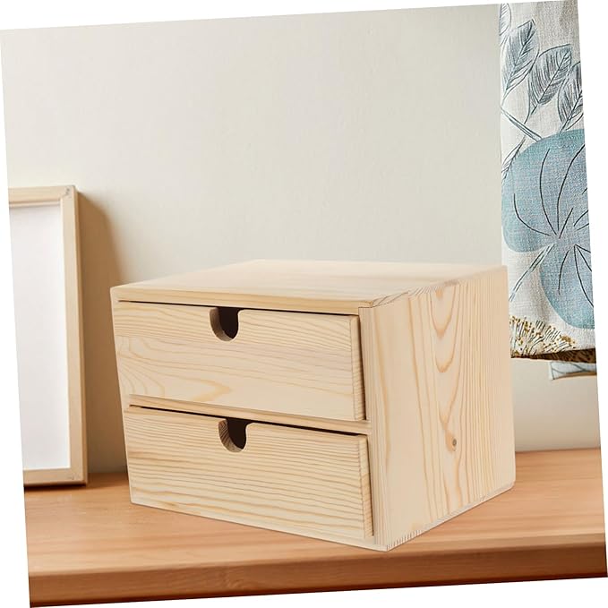 Happyyami Jewelry Drawer Storage Box 2-Tier Wooden Desktop Organizer Vintage Natural Wood for Office and Home Use Versatile Storage for Cosmetics and Stationery