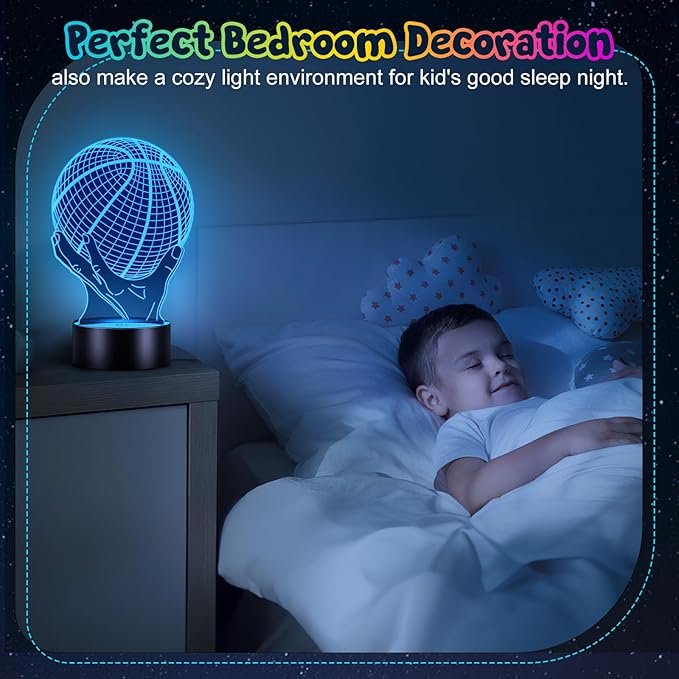 Linkax Basketball Gifts for Teens Boys Girls, Light Up 3D Illusion Night Light with 16 Colors Remote, Boy Toys for Ages 8-13, Xmas Birthday Gifts Basketball Accessories Room Decor Idea