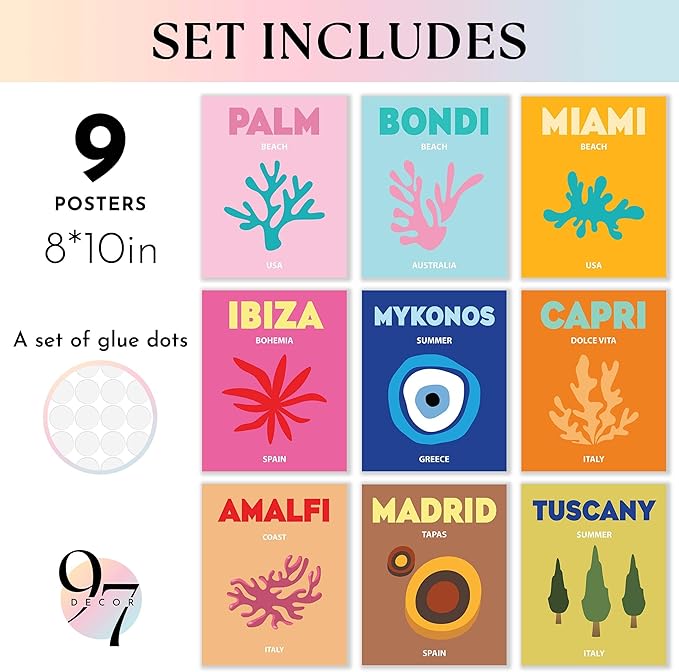 97 Decor Colorful Room Decor - Hot Pink and Orange Preppy Posters for Room Aesthetic, Maximalist Pictures for Wall, Quirky Wall Decor for Bedroom Teen Girl Dorm (8x10 Unframed)