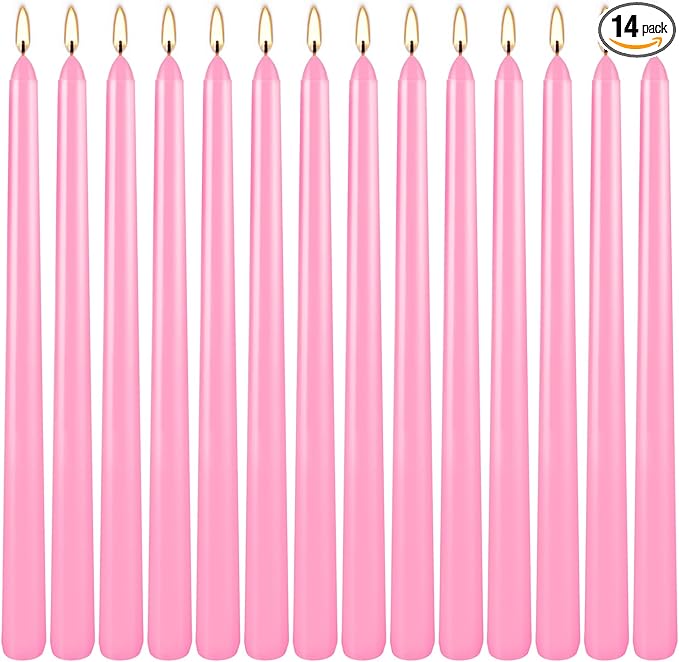 Howemon 14 Pack Pink Taper Candles 12 Inch Tall 3/4 Inch Thick Burn 10 Hours