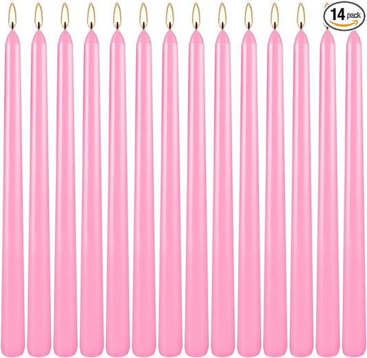 Howemon 14 Pack Pink Taper Candles 12 Inch Tall 3/4 Inch Thick Burn 10 Hours