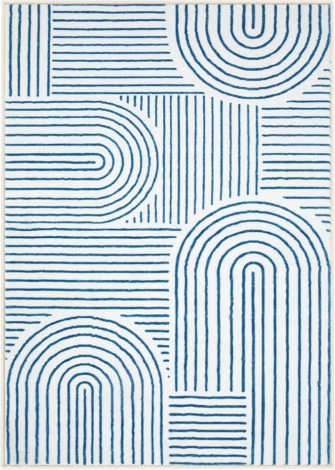 Lahome Abstract Washable Rugs, 4x6 Blue Rug for Bedroom Nursery Soft Non Slip Modern Living Room Rug, Ultra-Thin Non-Shedding Throw Carpet for Entryway Kitchen Office Darrell(4'x6',Blue/White)