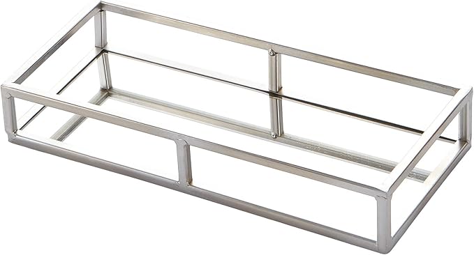 Silver Metal Mirror Tray - Medium Rectangle Open Style