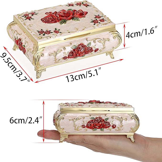 Hipiwe Metal Decorative Jewelry Box Vintage Treasure Chest Case Ornate Trinket Organizer Earrings Necklace Bracelet Storage Box Ring Holder Keepsake Box for Women