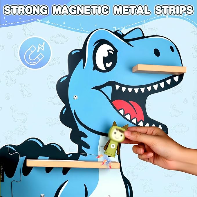 Tonie Shelf for Tonies Box 2/1 - Tonies Storage Shelf for Toniebox, Magnetic Dinosaur Wooden Floating Shelf for 30 Tonie Characters, Wall Mounted Shelf for Boys and Girls, Velociraptor
