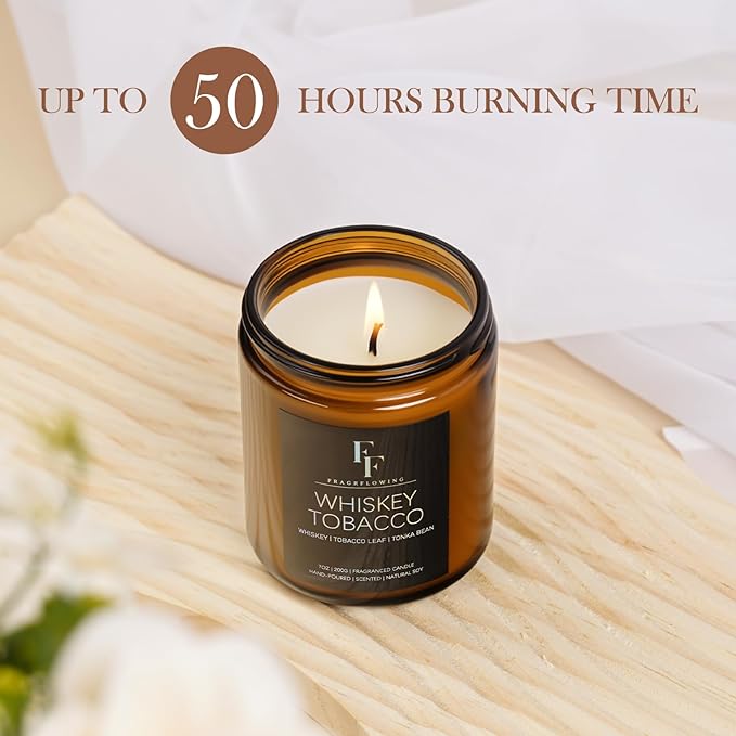 Whiskey Tobacco Scented Candle for Home Soy Wax Candle, Aromatherapy Candle Gift, 7oz
