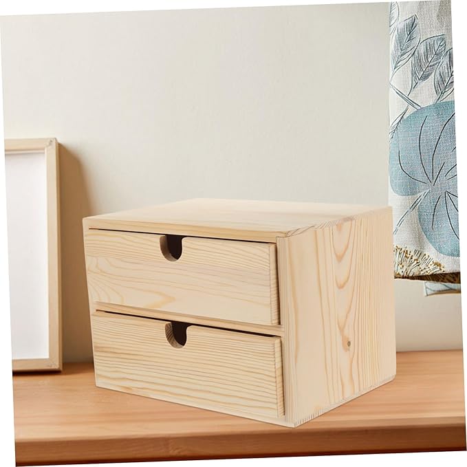 Cabilock Vintage Wooden Storage Box Stylish Household Makeup Case Two-tiered Desktop Organizer for Home Office Living Room Bedroom and Classroom Functional Storage
