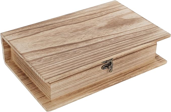 Homoyoyo Small Wood Storage Box with Lock, Vintage Book Shaped Decorative Box for Jewelry and Trinket Safe Storage, Wooden Shelf Organizer for Home Décor and Makeup Holder