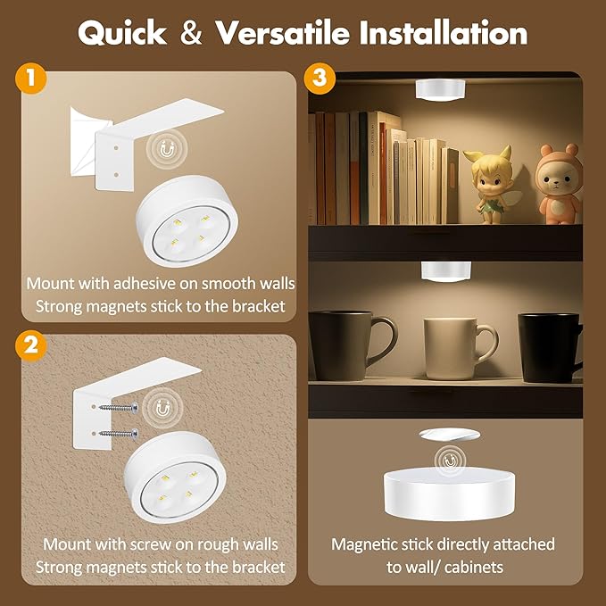 6Pcs Picture Light Battery Operated, Magnetic Led Painting Light with Remote Dimmable and Timer, 3 Lighting Modes Art Display Light for Picture Frame Paintings, Wireless Wall Decor Puck Lights