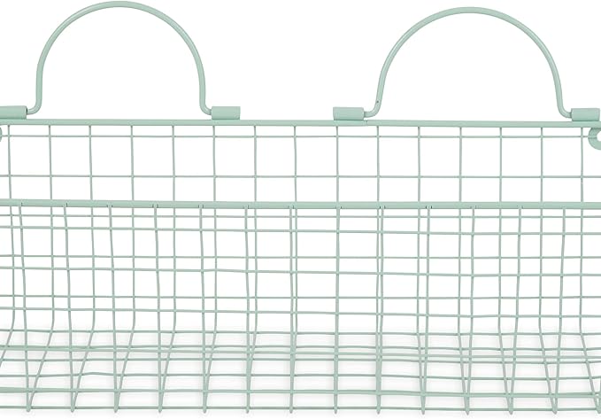 DII Farmhouse Vintage Decor, Wire Wall Basket, Medium, Aqua, 2 Piece